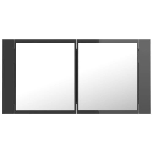 LED Bathroom Mirror Cabinet High Gloss Grey 90x12x45cm Acrylic - Image 9