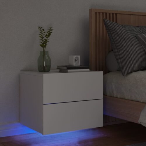 Wall-mounted Bedside Cabinet with LED Lights White - Image 12
