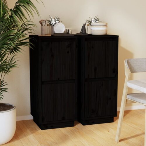 Sideboards 2pcs Black 31.5x34x75cm Solid Wood Pine