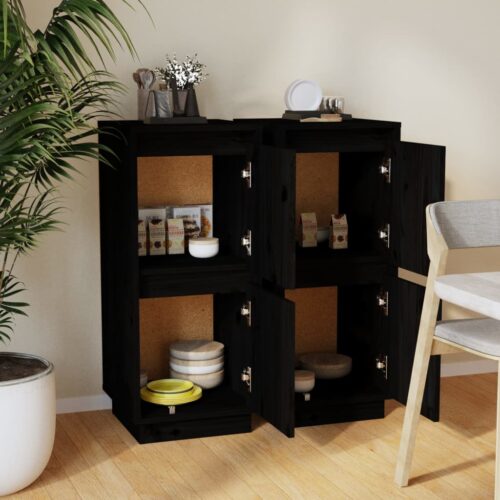 Sideboards 2pcs Black 31.5x34x75cm Solid Wood Pine - Image 3