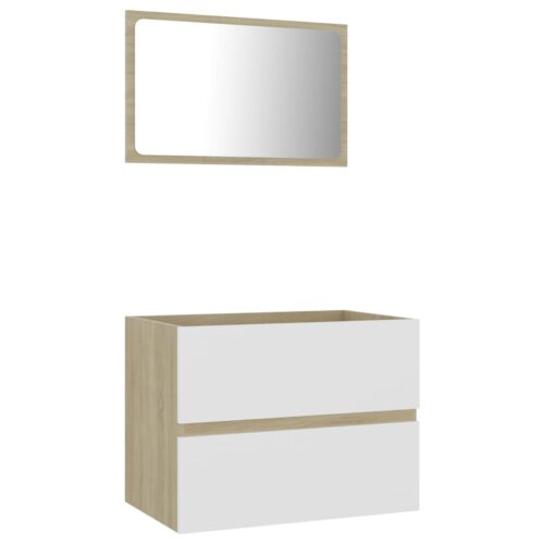 2-Piece Bathroom Furniture Set White Sonoma Oak Engineered Wood - Image 2