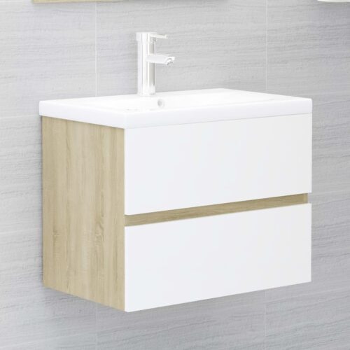 2-Piece Bathroom Furniture Set White Sonoma Oak Engineered Wood - Image 10