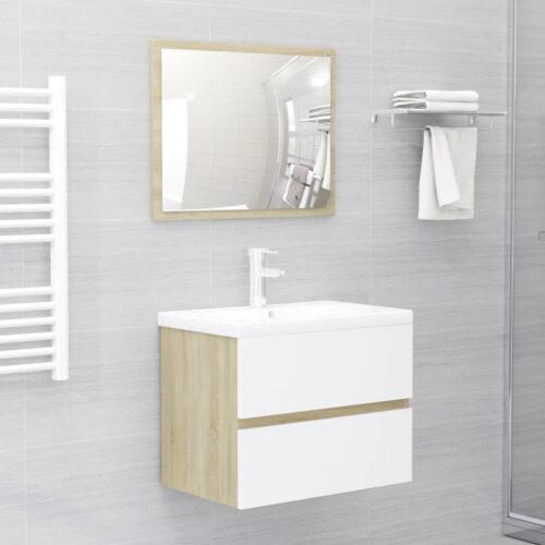 2-Piece Bathroom Furniture Set White Sonoma Oak Engineered Wood - Image 12