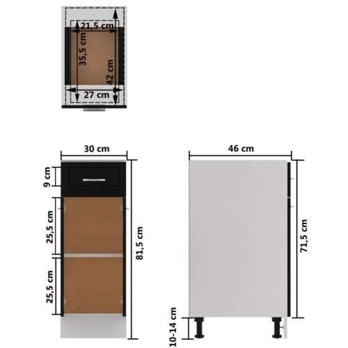 Drawer Bottom Cabinet Black 30x46x81.5cm Engineered Wood - Image 11