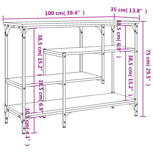 Console Table with Shelves Black 100x35x75cm - Image 9