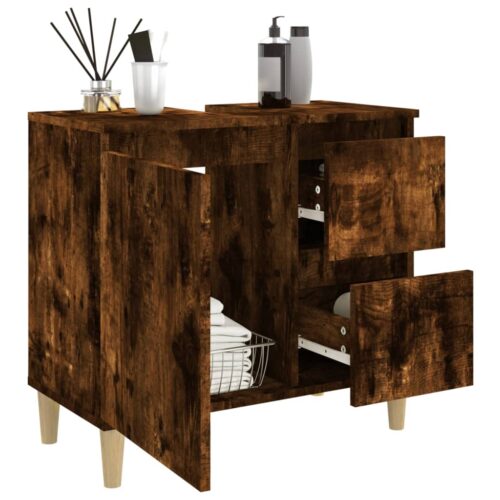 Bathroom Vanity Drawers Cabinet Wooden Basin Sink Storage Cupboard Smoked Oak 65x33x60cm - Image 4