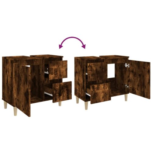 Bathroom Vanity Drawers Cabinet Wooden Basin Sink Storage Cupboard Smoked Oak 65x33x60cm - Image 9