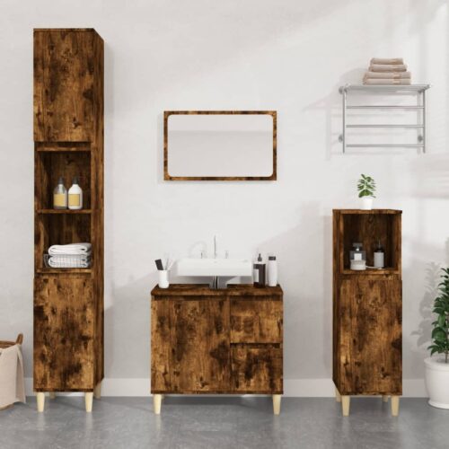 Bathroom Vanity Drawers Cabinet Wooden Basin Sink Storage Cupboard Smoked Oak 65x33x60cm - Image 12