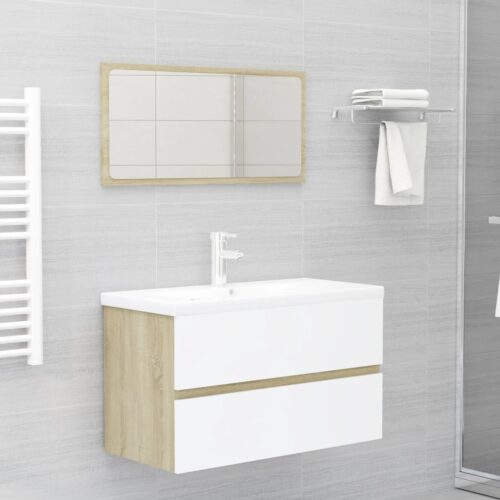 2-Piece Bathroom Furniture Set White Sonoma Oak Engineered Wood