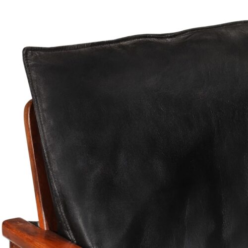 Armchair Black Real Leather Solid Wood Acacia - Image 5