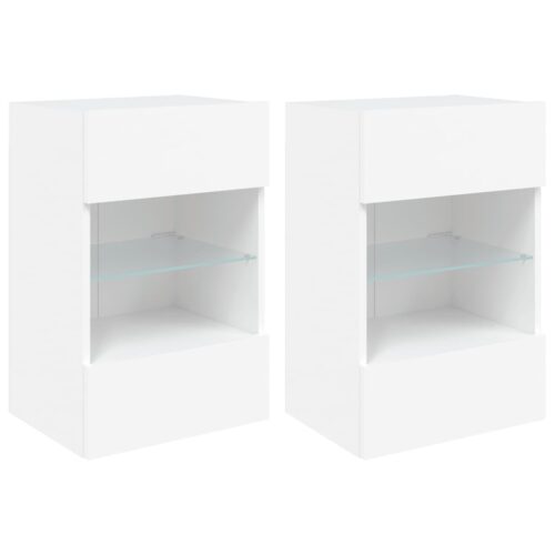 TV Wall Cabinets with LED Lights 2pcs White 40x30x60.5cm - Image 2