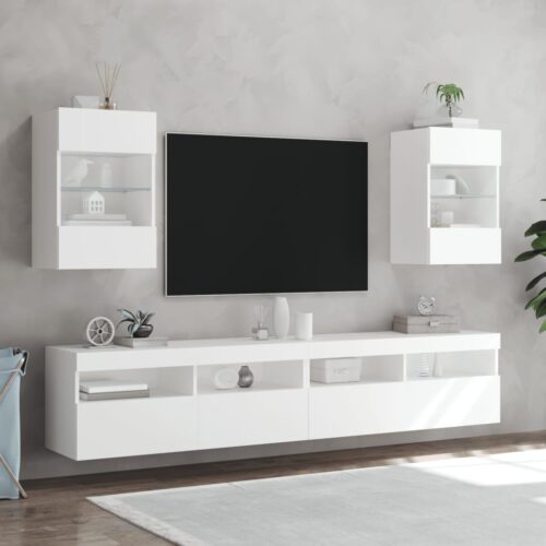 TV Wall Cabinets with LED Lights 2pcs White 40x30x60.5cm - Image 4