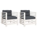 Garden Chairs with Cushions 2pcs White Solid Wood Pine