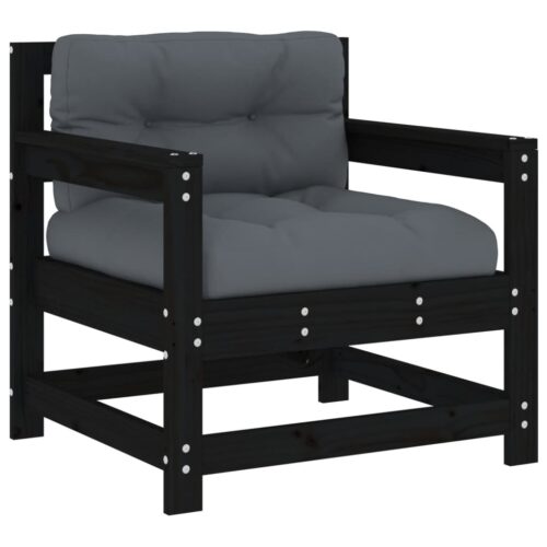 Garden Chairs with Cushions 2pcs Black Solid Wood Pine - Image 3