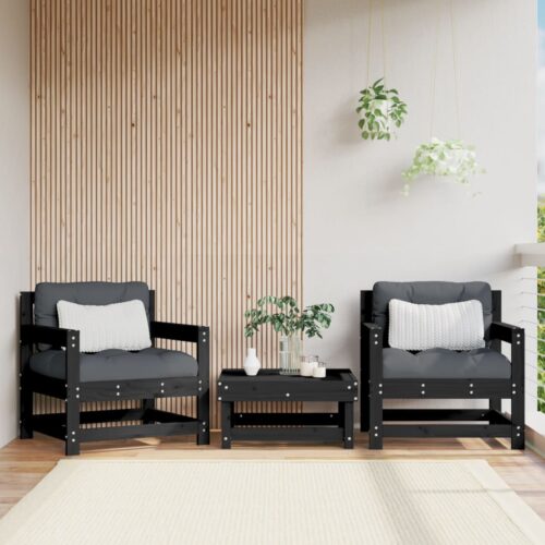 Garden Chairs with Cushions 2pcs Black Solid Wood Pine - Image 11