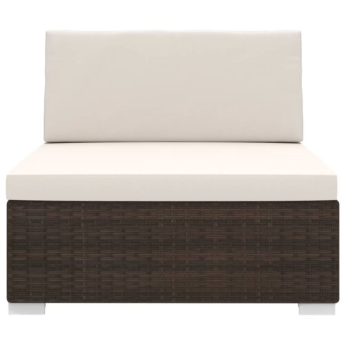 Sectional Middle Seat 1 pc with Cushions Poly Rattan Brown - Image 3