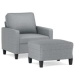 Fabric Sofa Chair with Footstool Lounge Couch Ottoman Stool Armchair Light Grey