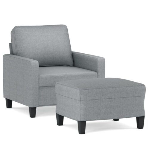 Fabric Sofa Chair with Footstool Lounge Couch Ottoman Stool Armchair Light Grey