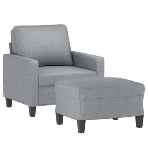 Fabric Sofa Chair with Footstool Lounge Couch Ottoman Stool Armchair Light Grey - Image 3
