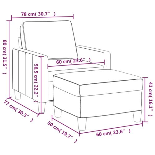 Fabric Sofa Chair with Footstool Lounge Couch Ottoman Stool Armchair Light Grey - Image 7