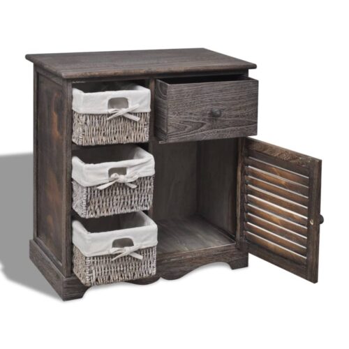 Wooden Cabinet 3 Left Weaving Baskets Brown - Image 4