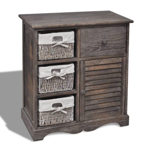 Wooden Cabinet 3 Left Weaving Baskets Brown - Image 8