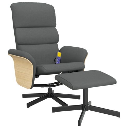 Massage Recliner Chair with Footstool Dark Grey Fabric - Image 2