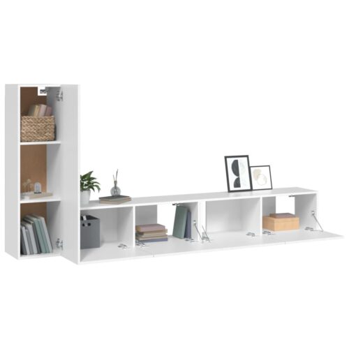 3-Piece Set Wooden TV Cabinet Entertainment Unit Stand Storage Table Shelf White - Image 4