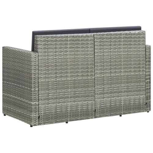 2 Seater Garden Sofa with Cushions Grey Poly Rattan - Image 4