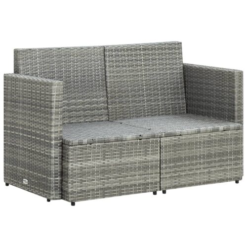 2 Seater Garden Sofa with Cushions Grey Poly Rattan - Image 5
