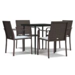 5-Piece Garden Dining Set with Cushions Poly Rattan Wicker Outdoor Patio Furniture Steel