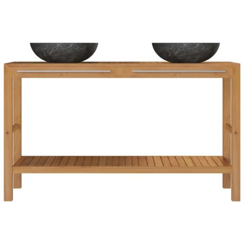Bathroom Vanity Cabinet Solid Wood Teak with Sinks Marble Black - Image 3