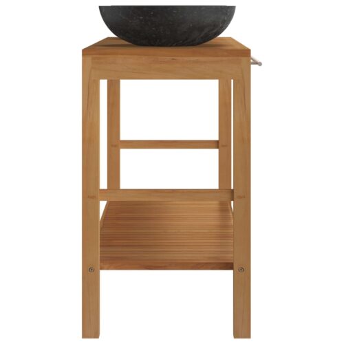 Bathroom Vanity Cabinet Solid Wood Teak with Sinks Marble Black - Image 4