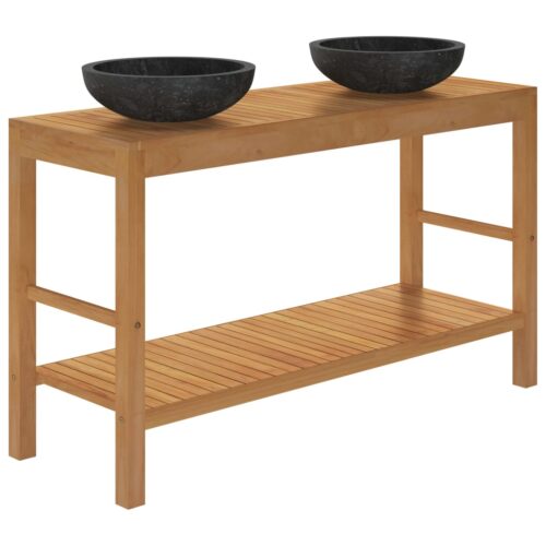 Bathroom Vanity Cabinet Solid Wood Teak with Sinks Marble Black - Image 5