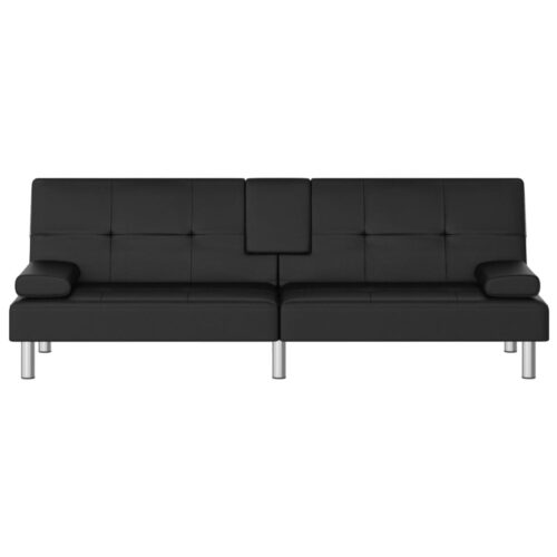 Sofa Bed with Cup Holders Black Faux Leather - Image 6
