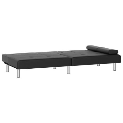 Sofa Bed with Cup Holders Black Faux Leather - Image 9