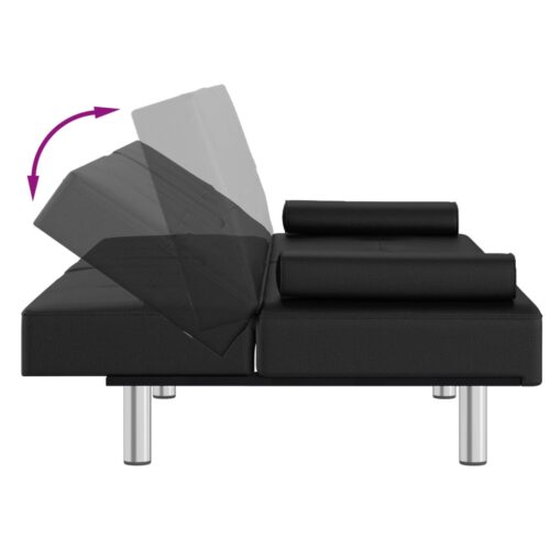 Sofa Bed with Cup Holders Black Faux Leather - Image 10