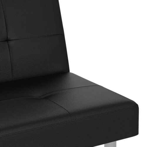 Sofa Bed with Cup Holders Black Faux Leather - Image 11