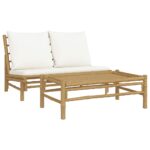 2-Piece Garden Lounge Set with Cream White Cushions Bamboo