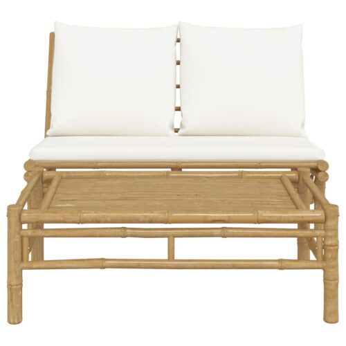 2-Piece Garden Lounge Set with Cream White Cushions Bamboo - Image 3