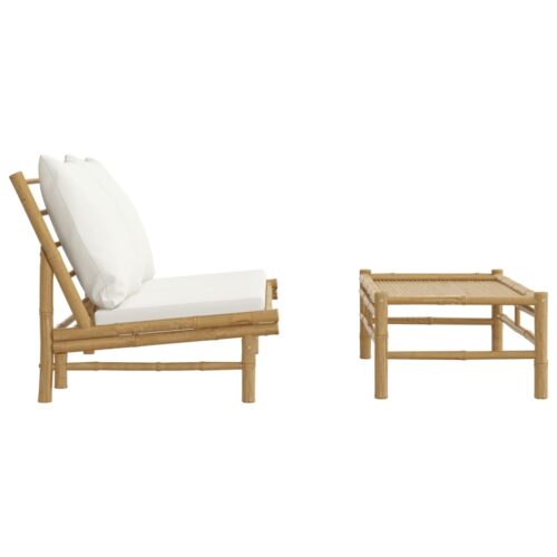 2-Piece Garden Lounge Set with Cream White Cushions Bamboo - Image 4