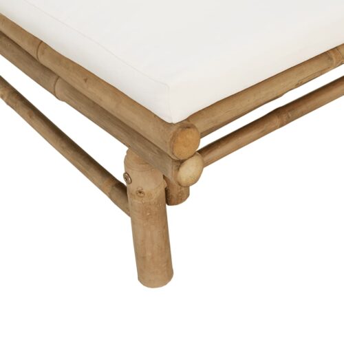 2-Piece Garden Lounge Set with Cream White Cushions Bamboo - Image 6