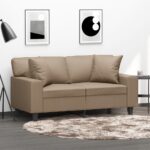2-Seater Sofa with Throw Pillows Cappuccino 120cm Faux Leather
