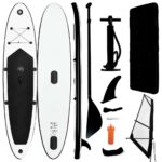 Inflatable Stand Up Paddleboard with Sail Set Paddle Board SUP Kayak Surfboard Black White