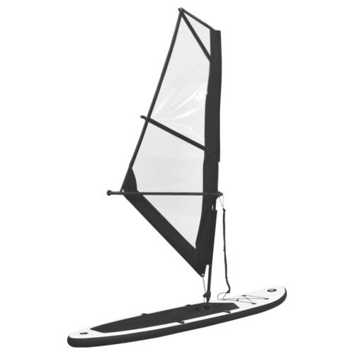 Inflatable Stand Up Paddleboard with Sail Set Paddle Board SUP Kayak Surfboard Black White - Image 2