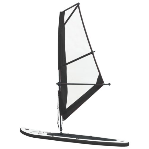 Inflatable Stand Up Paddleboard with Sail Set Paddle Board SUP Kayak Surfboard Black White - Image 4