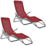 Sun Loungers 2pcs Steel Frame Textilene Red