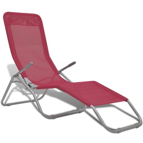 Sun Loungers 2pcs Steel Frame Textilene Red - Image 2