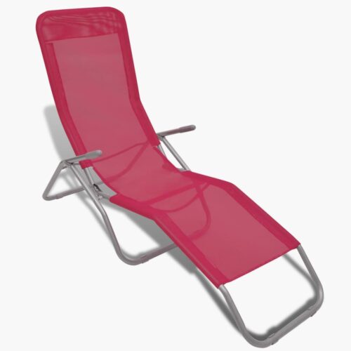 Sun Loungers 2pcs Steel Frame Textilene Red - Image 3