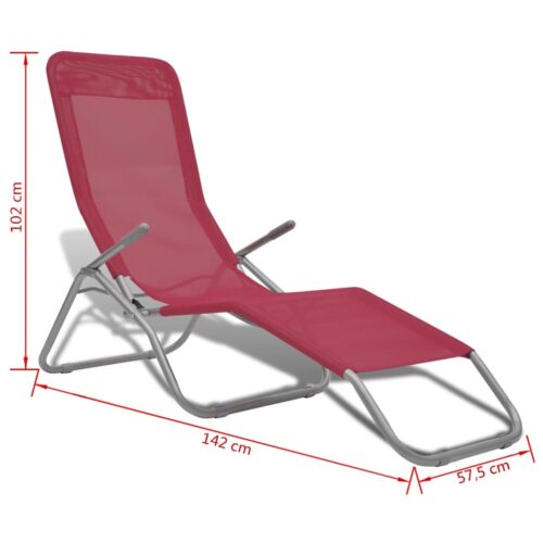 Sun Loungers 2pcs Steel Frame Textilene Red - Image 10